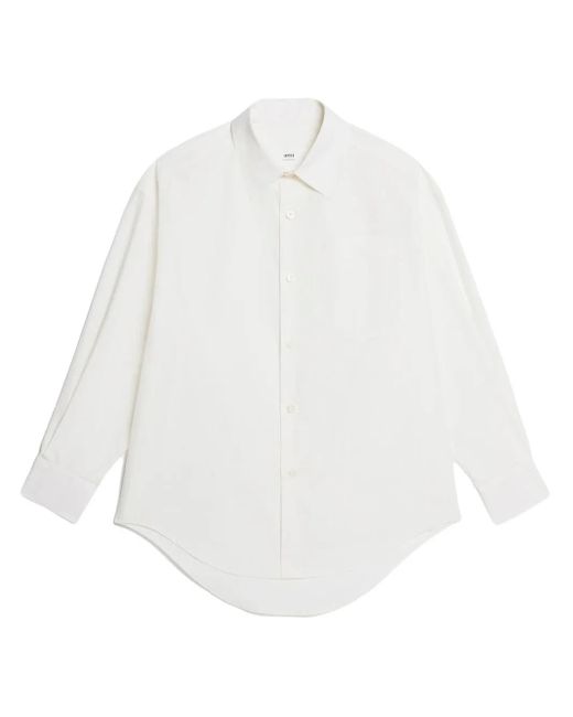 AMI White Relaxed-Fit Cotton Shirt With Curved Hem