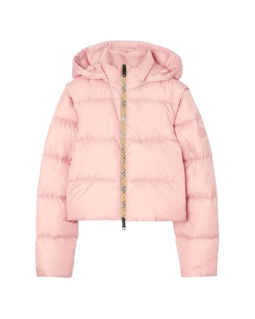 Burberry Pink Check Trim Ambleside Puffer Jacket