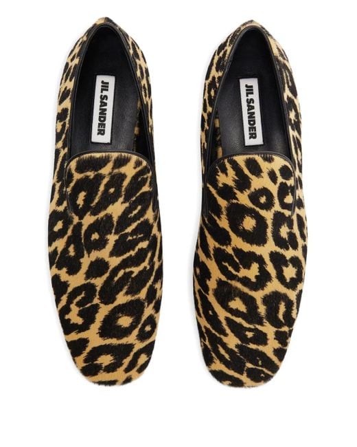 Jil Sander Black Leopard-Print Loafers