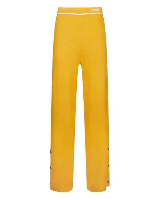 Liu Jo Straight Broek Met Logoband En Knoopdetail in het Yellow