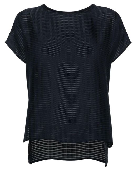 Emporio Armani Blue Gestreiftes T-Shirt mit semi-transparenten Einsätzen