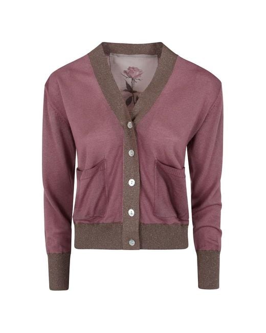 In bed with You Red Lurex-Trim Patch-Pocket Cardigan