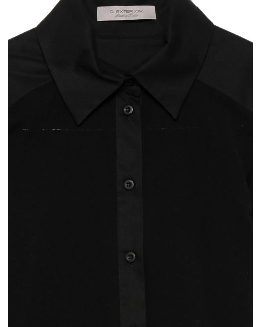 D.exterior Black Contrast-Panel Button-Up Blouse