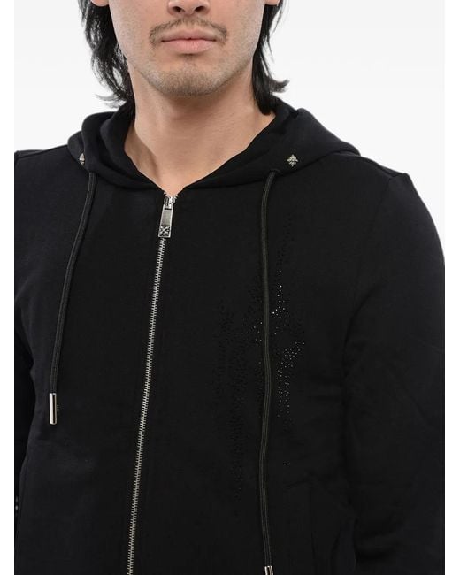 John Richmond Black Rhinestone-Embellished Zip-Up Hoodie for men