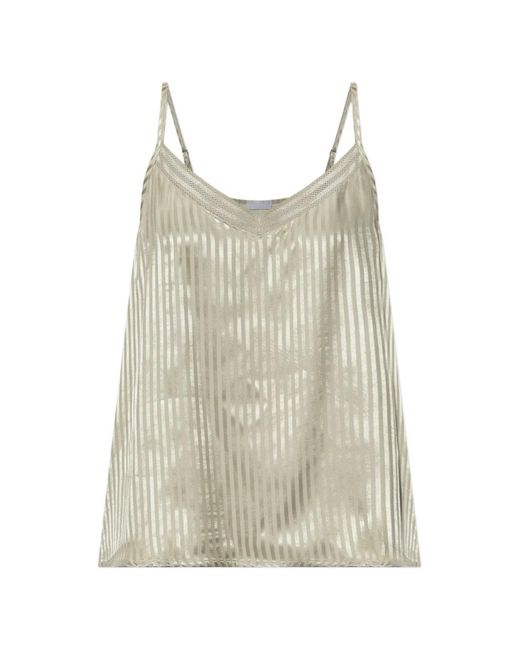 Hanro Natural Striped Lace-Trim V-Neck Top