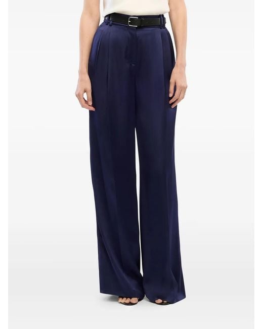 Another Tomorrow Blue Pleated Satin Trousers
