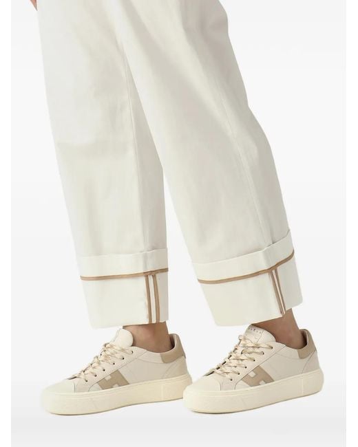 Herno White Piped-Trim Turn-Up Trousers