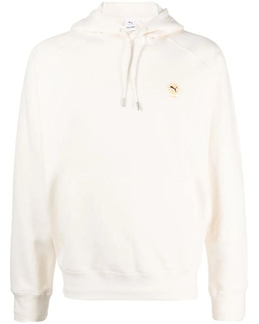 PUMA White Slogan-Print Drawstring Hoodie for men