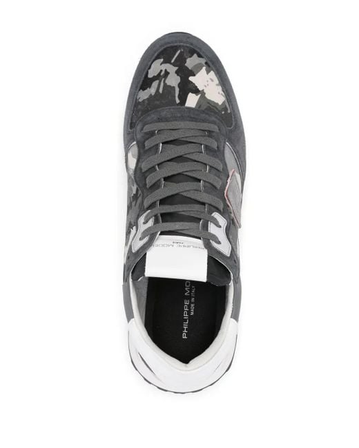 Philippe Model Gray Panelled Suede Camouflage Sneakers for men