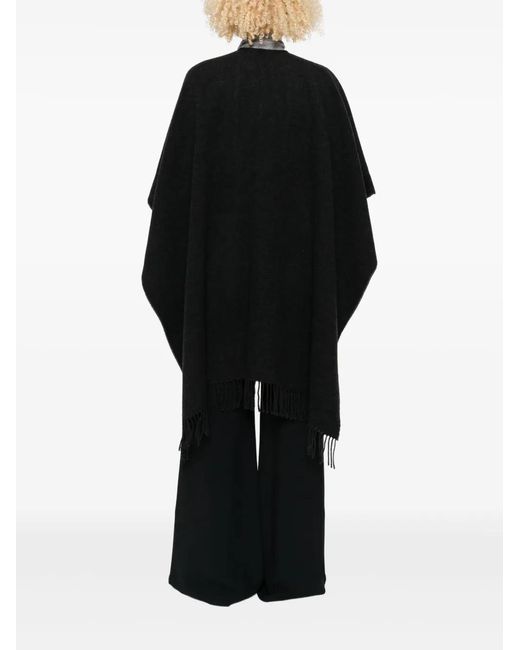 Fabiana Filippi Black Fringed V-Neck Poncho