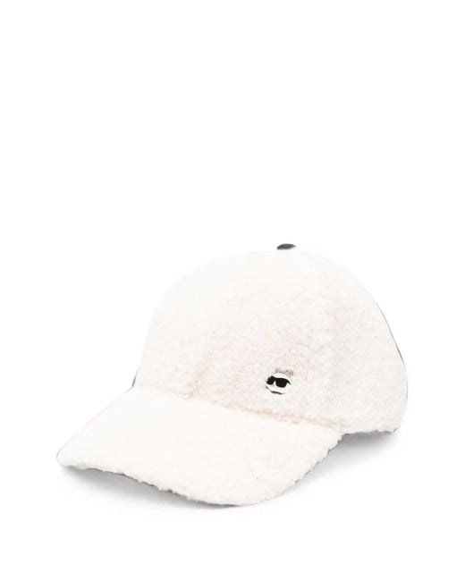 Karl Lagerfeld Natural Ikon Logo-Embroidered Bouclé Cap