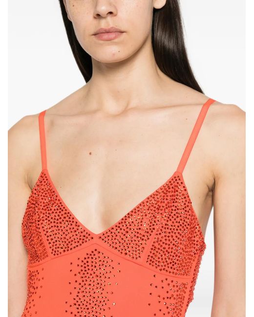 Patrizia Pepe Red Rhinestone-Embellished Maxi Dress