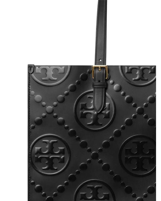 Borsa Tote Mini Con Monogramma T Goffrato di Tory Burch in Black