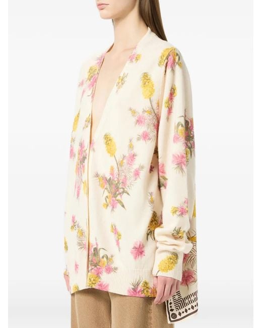 Blumarine White Floral-Print Cardigan
