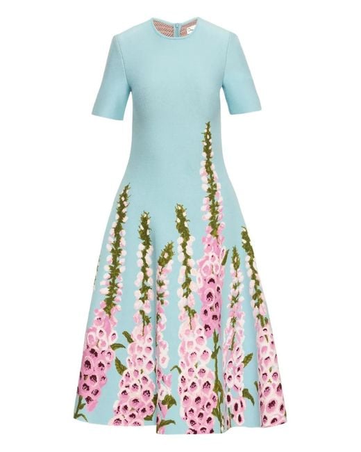 Oscar de la Renta Blue Foxglove Jacquard Dress