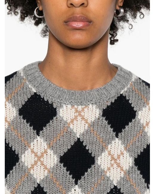 Prada Gray Kurzärmeliger Pullover mit Argylemuster