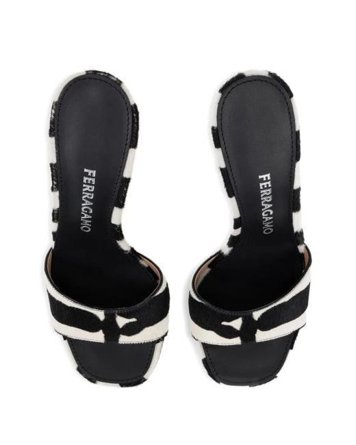 Ferragamo White Pony-Skin Heeled Slides