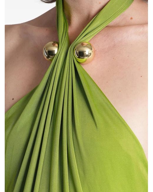 retroféte Green Becs Bead-Embellished Halterneck Maxi Dress