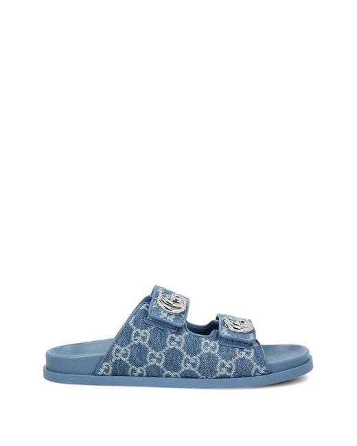Gucci Blue Double G Strap Sandals
