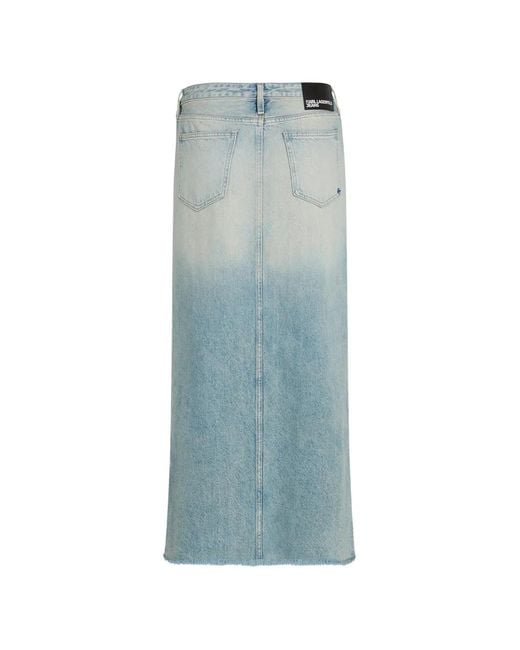 Karl Lagerfeld Blue Frayed Denim Maxi Skirt