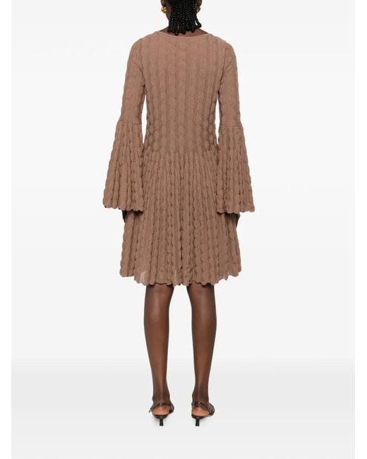 Antonino Valenti Brown Textured Bell-Sleeve Mini Dress
