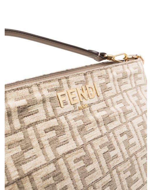 Fendi Natural Neutral O'lock Monogram Jacquard Shoulder Bag - Women's - Calf Leather/fabric