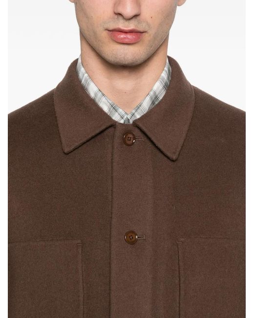 Fursac Brown Button Pockets Wool Double Breasted Coat for men