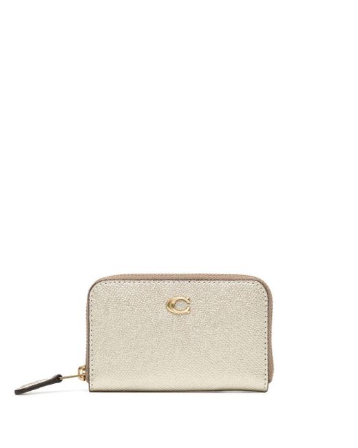 COACH Leather Small Ziparound Card Case in Natural Lyst