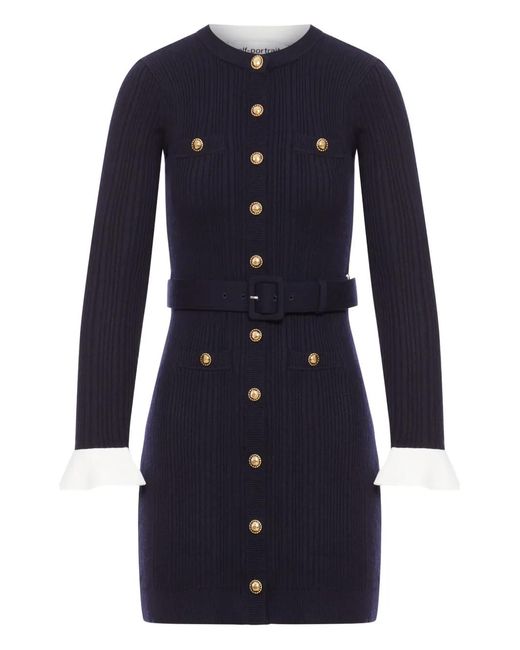 Self-Portrait Blue Viscose Knit Mini Dress