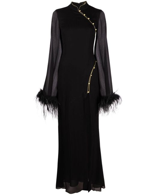 De La Vali Black Lisa Marie Feather-trim Gown
