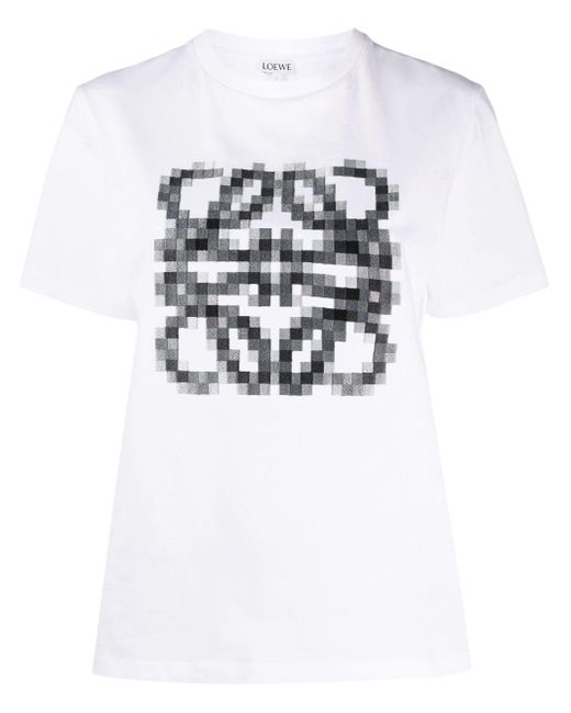 Loewe Pixelated Logo-embroidery T-shirt in White | Lyst