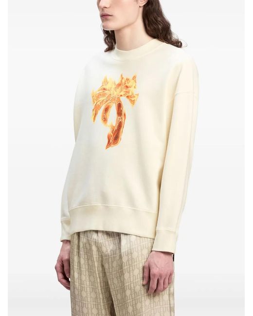 Palm Angels White Burning Palm Cotton Sweatshirt for men