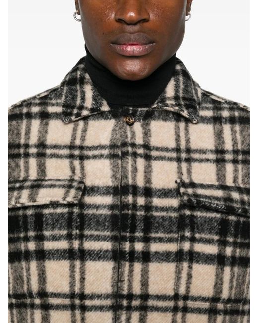 Eleventy Black Checkered Shirt Jacket for men