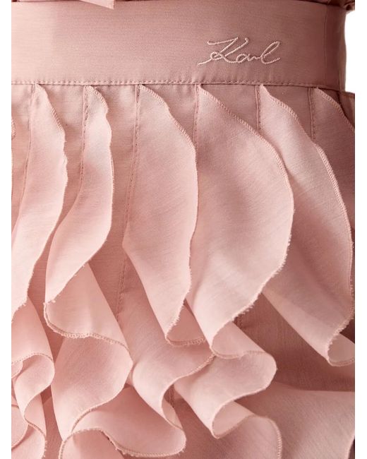 Karl Lagerfeld Pink Ruffled Logo-Embroidered Mini Skirt