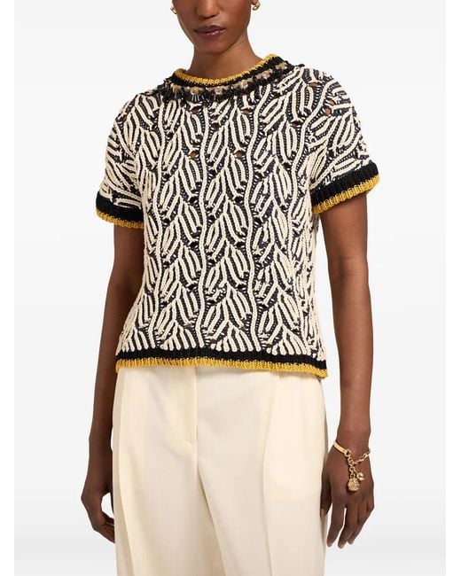 LaDoubleJ Black Patterned Beaded Top