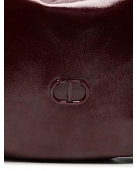 Twinset Brown Glossy Drawstring-Detail Tote Bag