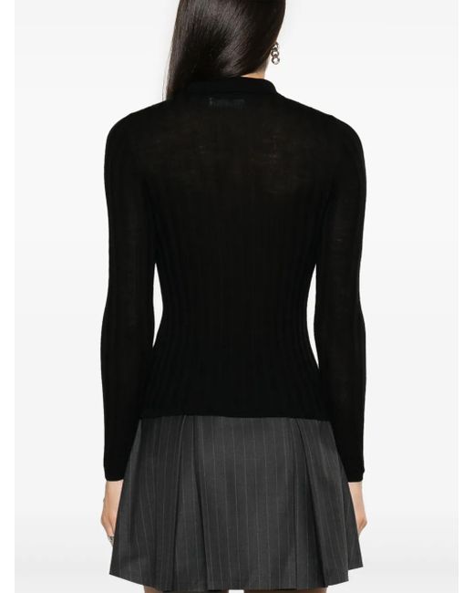 RAQUETTE Black Ribbed-Knit Polo Cardigan