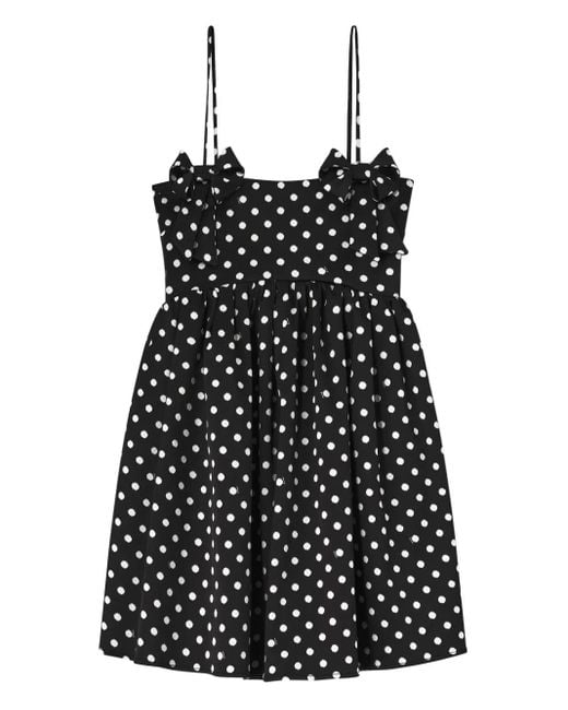 Ganni Black Printed Double Satin Mini Strap Dress