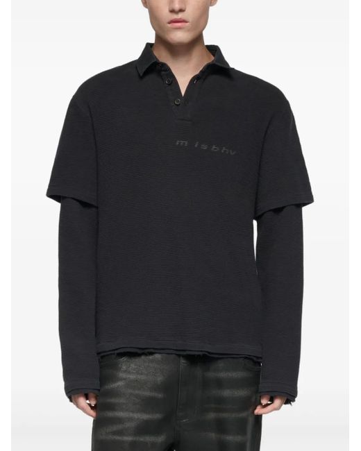M I S B H V Black Graphic Layered Long-Sleeved Polo Shirt for men