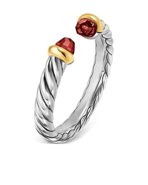 David Yurman White Sterling And 14K Petite Cable Rhodolite Ring