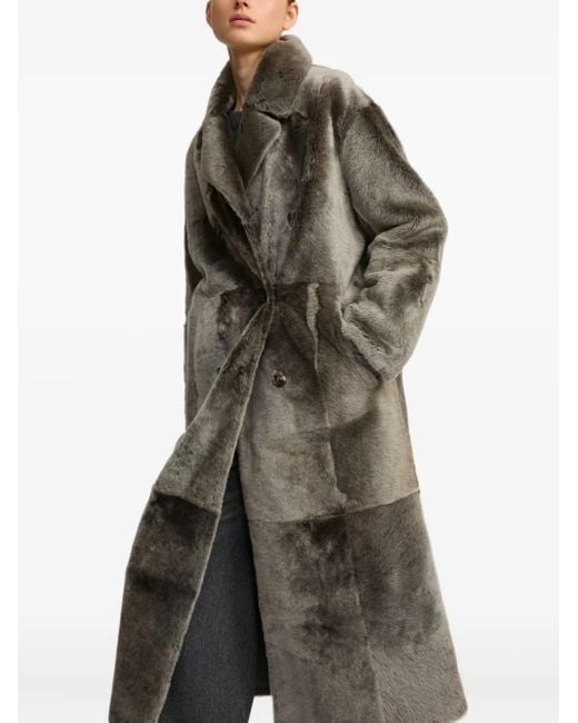 Yves Salomon Gray Double-Breasted Patchwork Coat