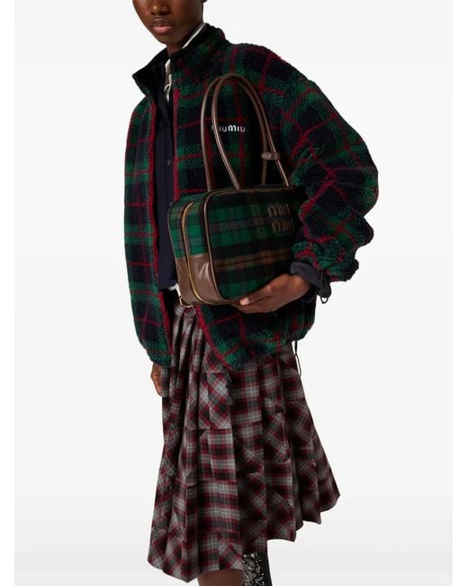 Miu Miu Black Checked Teddy Zipper Jacket