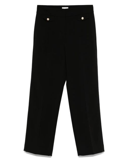 Seductive Black Button-Detailed Straight-Leg Trousers
