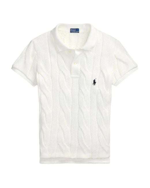 Polo Ralph Lauren White Cable-Knit Polo Top
