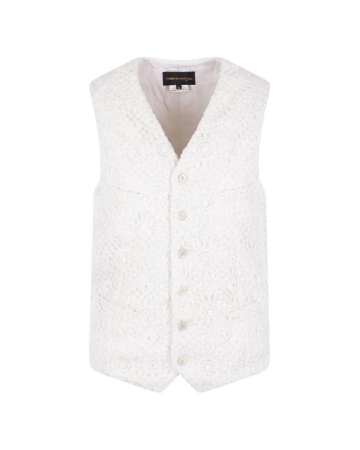 Comme des Garçons White Crochet-Knit Waistcoat
