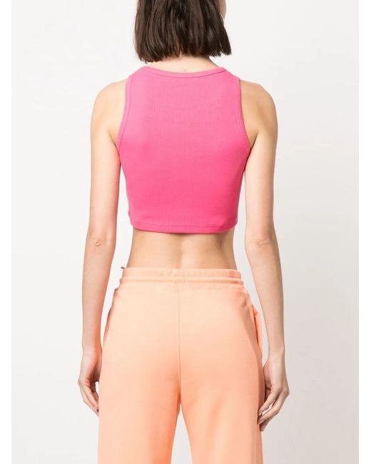 MSGM Pink Logo-Print Cropped Tank Top