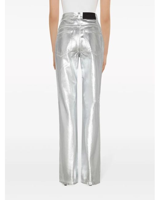 Ferragamo Gray Laminated-Finish Straight-Leg Trousers