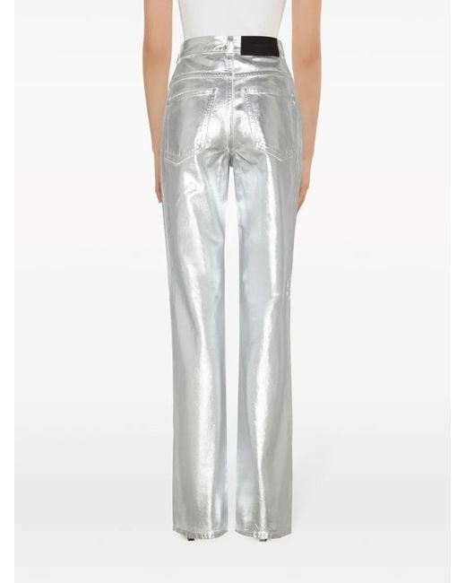 Ferragamo Gray Laminated-Finish Straight-Leg Trousers