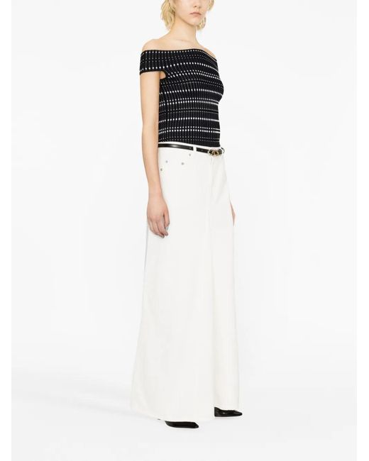 McQueen Black Open-Knit Off-Shoulder Top
