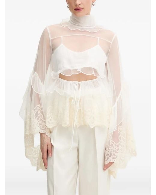 Bardot White Anyssa Lace-Trimmed Ruffled Top